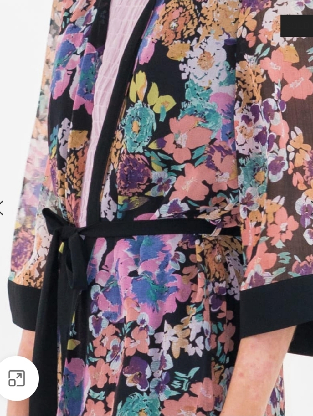 Anthropologie If By Sea NWT Penolope Floral Long Kimono Duster Black Trim Large - Picture 3 of 10